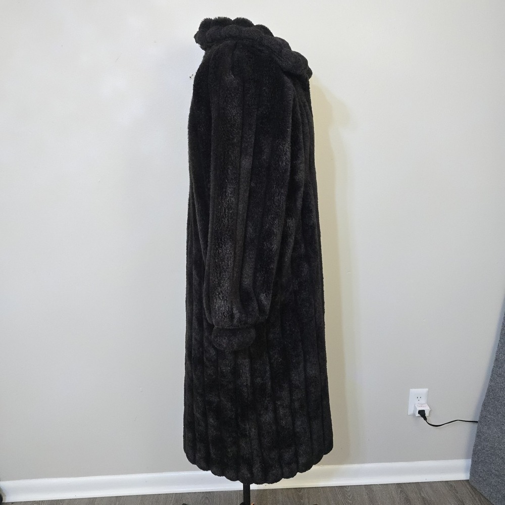 Vintage Monterey Fashions Faux Fur Floor Length Black Coat USA Made Sz 12 Large - Picture 3 of 16